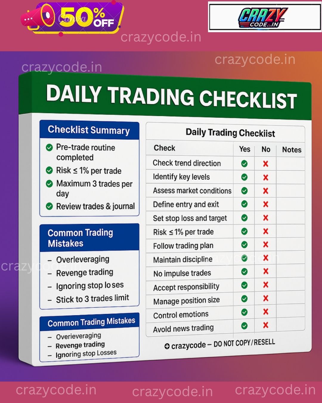 🔥 Ultimate Trader Toolkit Combo – Checklist + Journal (Excel & Google Sheet) - Image 3