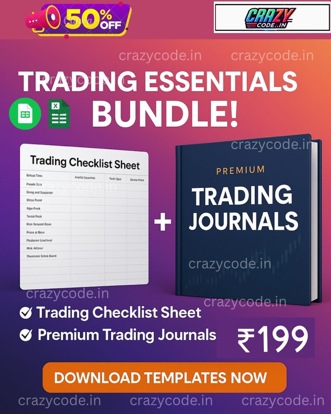 🔥 Ultimate Trader Toolkit Combo – Checklist + Journal (Excel & Google Sheet)